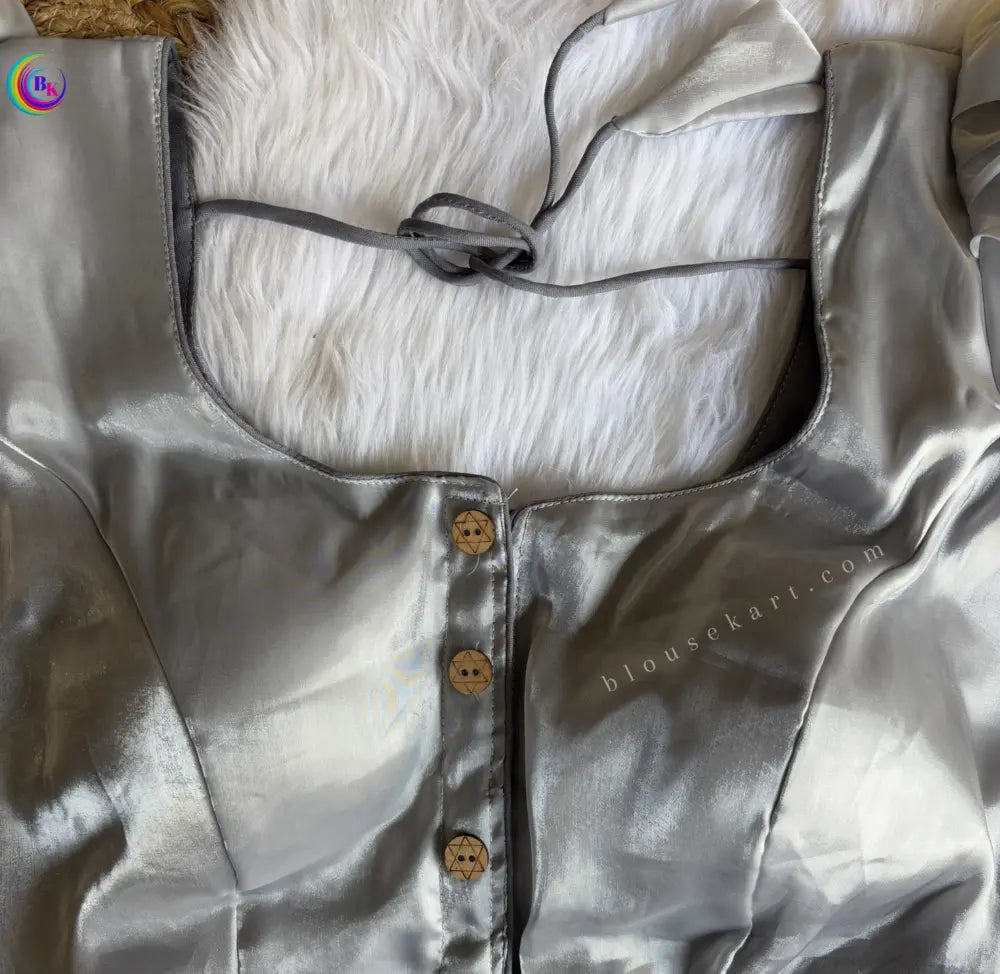 stylish organza women boat neck puff sleeve jimmy choo grey blouse for party | 1098