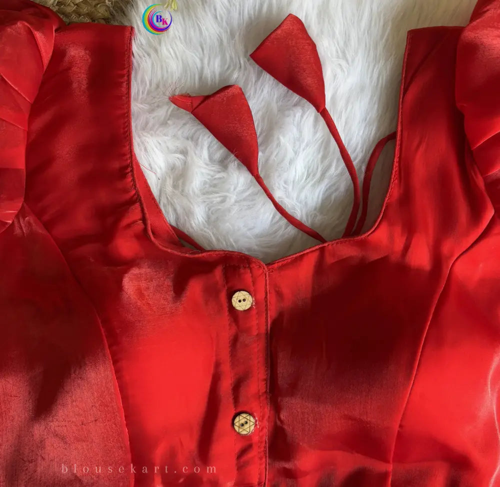 stylish organza women boat neck puff sleeve jimmy choo red blouse for party | 1098