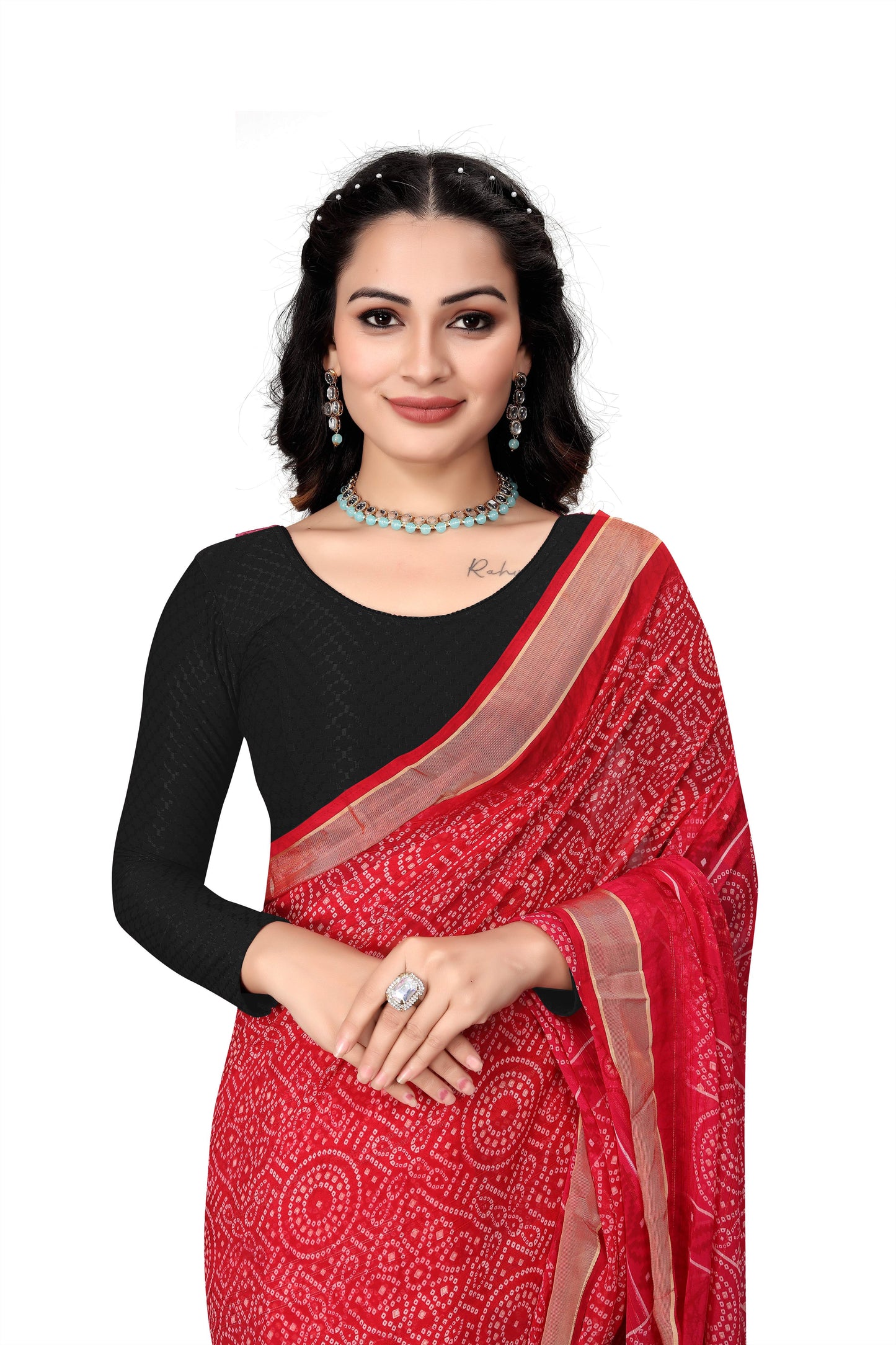 1552 new daily wear round neck printed checkered pull on full sleeve lycra blouse for women (black)