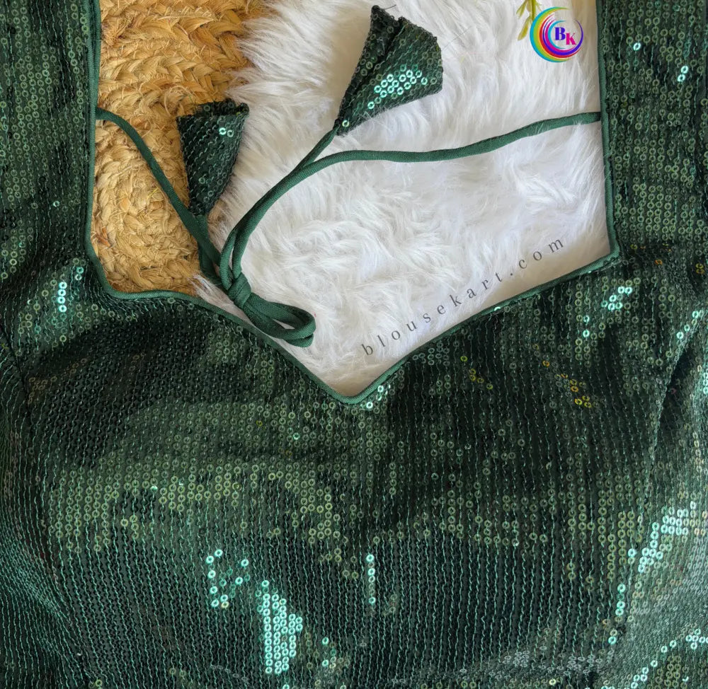 stylish halter neck sleeveless back open latkan sequin blouse for festive (green)