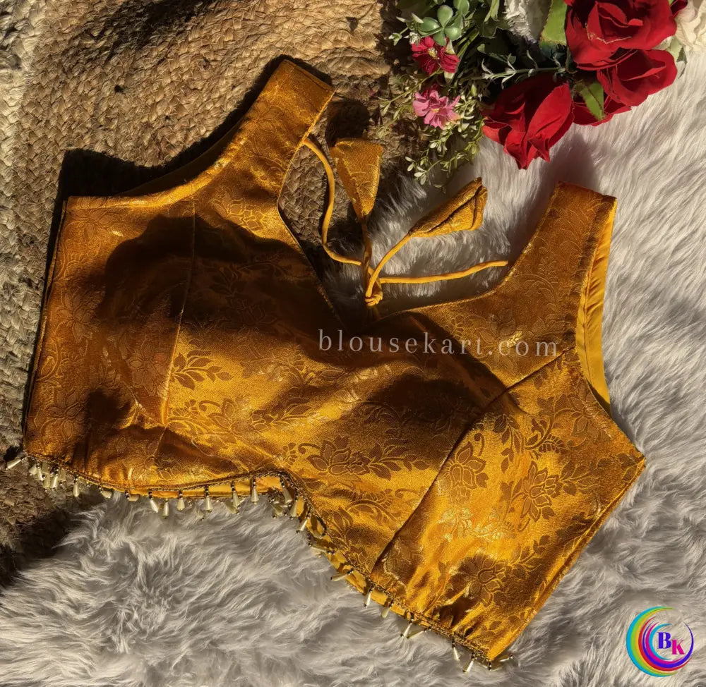 latest chic silk sleeveless sweetheart neck floral printed daily wear blouse (yellow) | 1673