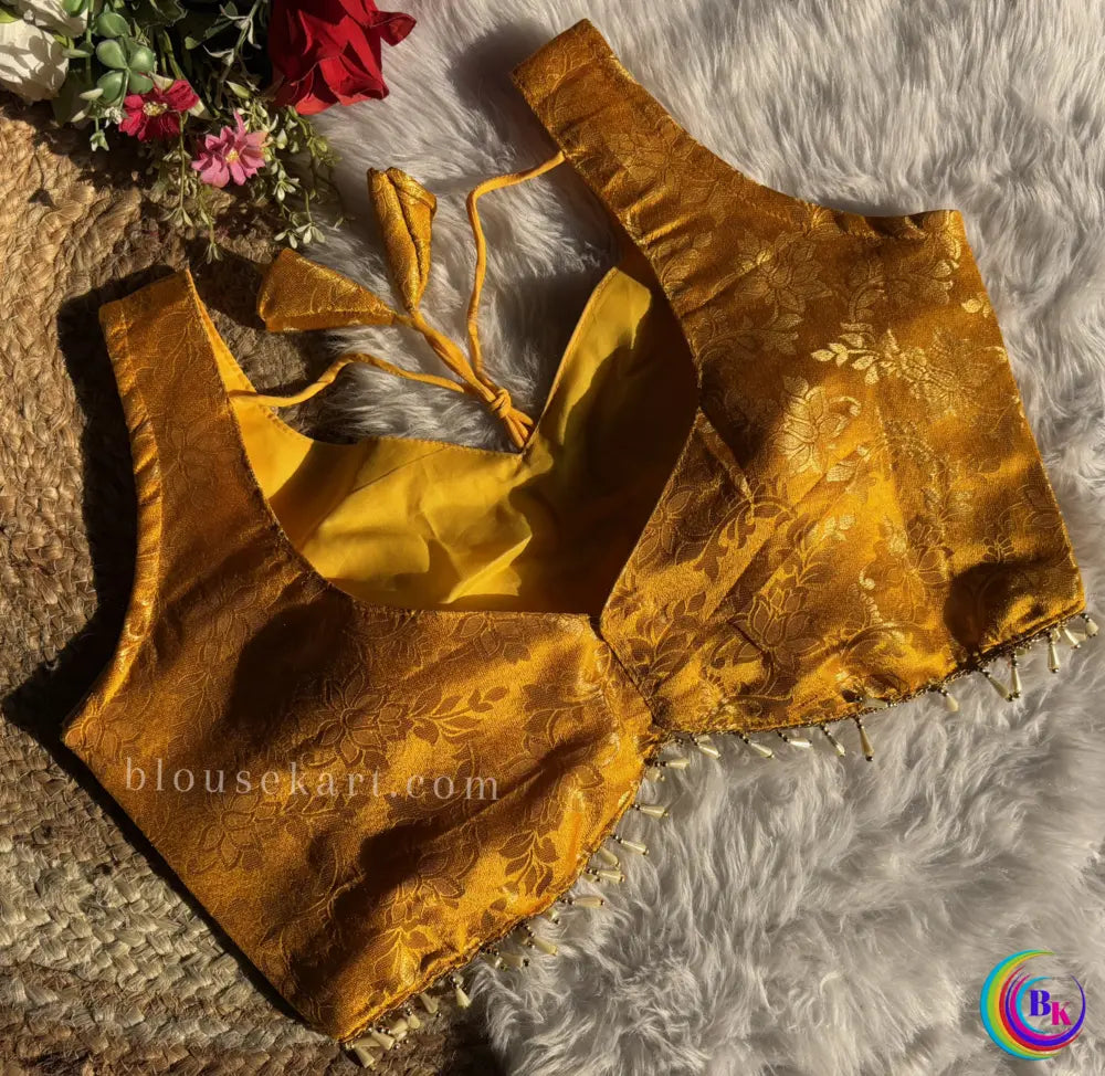 latest chic silk sleeveless sweetheart neck floral printed daily wear blouse (yellow) | 1673