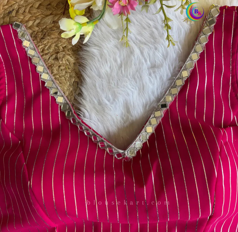 designer party women georgette v neck sleeveless mirror work pink blouse | 1676