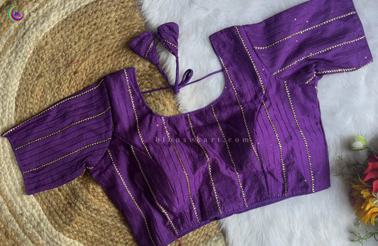 Classy Chanderi Silk Lace Half Sleeve Round Neck Purple Blouse for Causal Wear | 1681