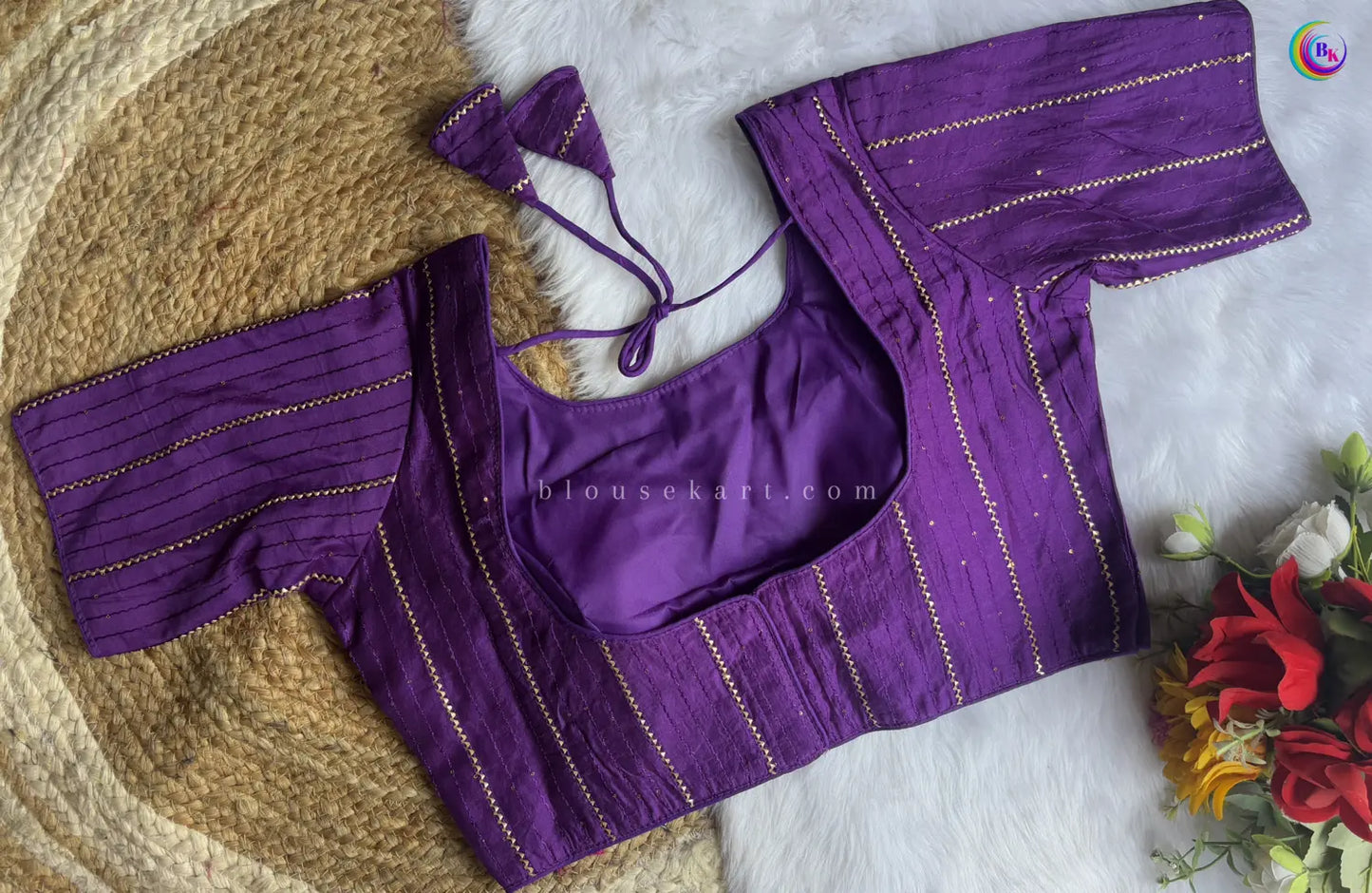 classy chanderi silk lace half sleeve round neck purple blouse for causal wear | 1681