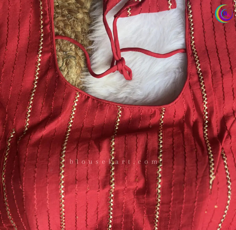 classy chanderi silk lace half sleeve round neck red blouse for causal wear | 1681