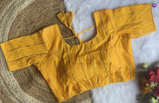 Classy Chanderi Silk Lace Half Sleeve Round Neck Yellow Blouse for Causal Wear | 1681