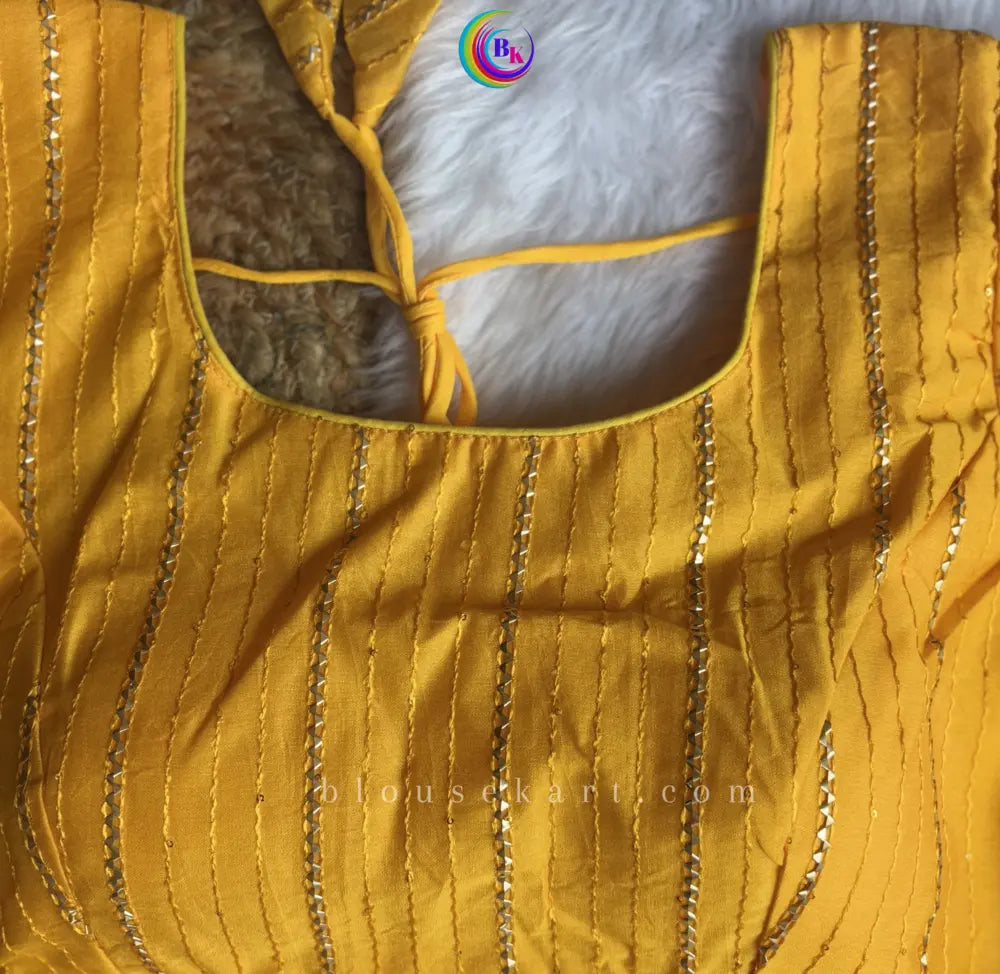 classy chanderi silk lace half sleeve round neck yellow blouse for causal wear | 1681