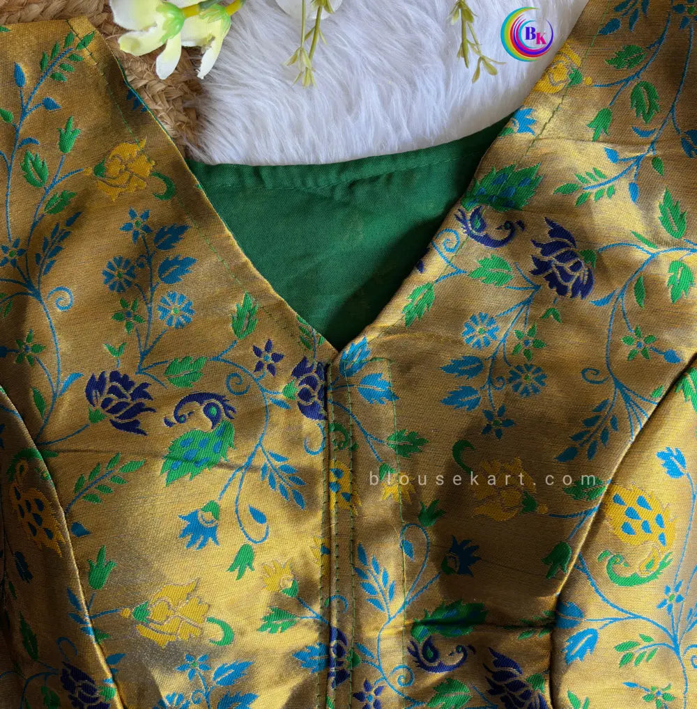 elegant daily wear women half sleeve v neck front open banarasi silk green blouse | 1683