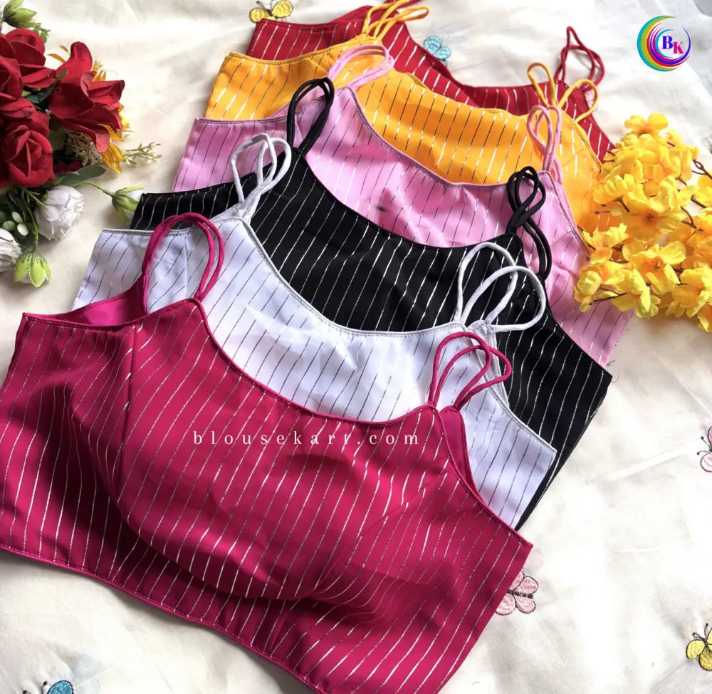 stunning georgette sleeveless back hook silver striped ladies yellow blouse for party | 1684