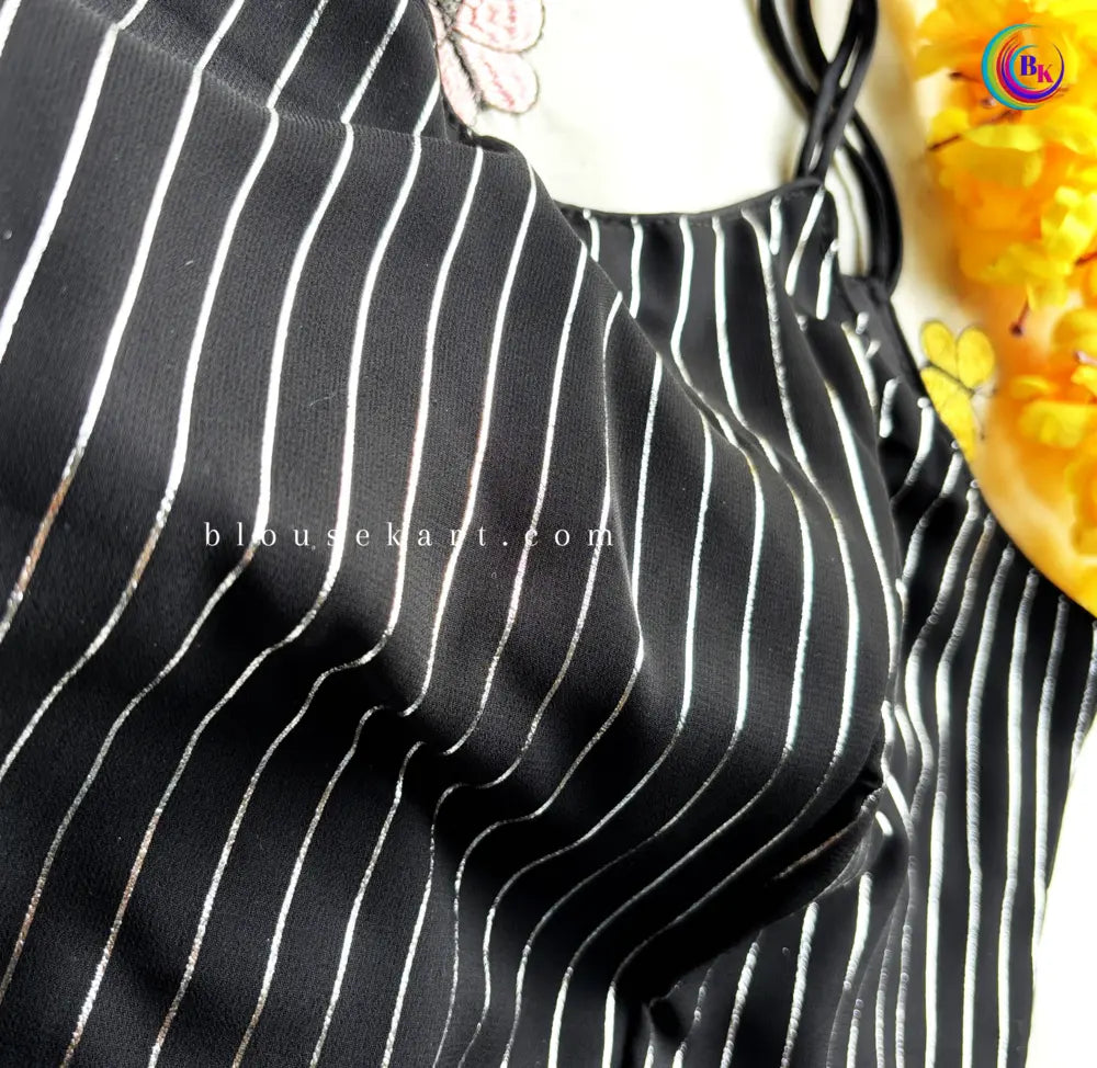 stunning georgette sleeveless back hook silver striped ladies black blouse for festival | 1684