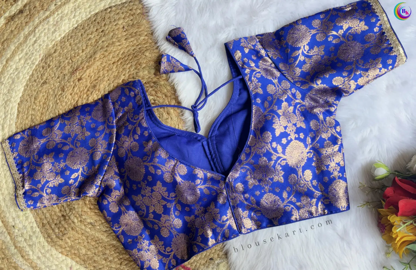 new pretty silk halter neck zari woven half sleeve women navyblue blouse for ocassion | 1685