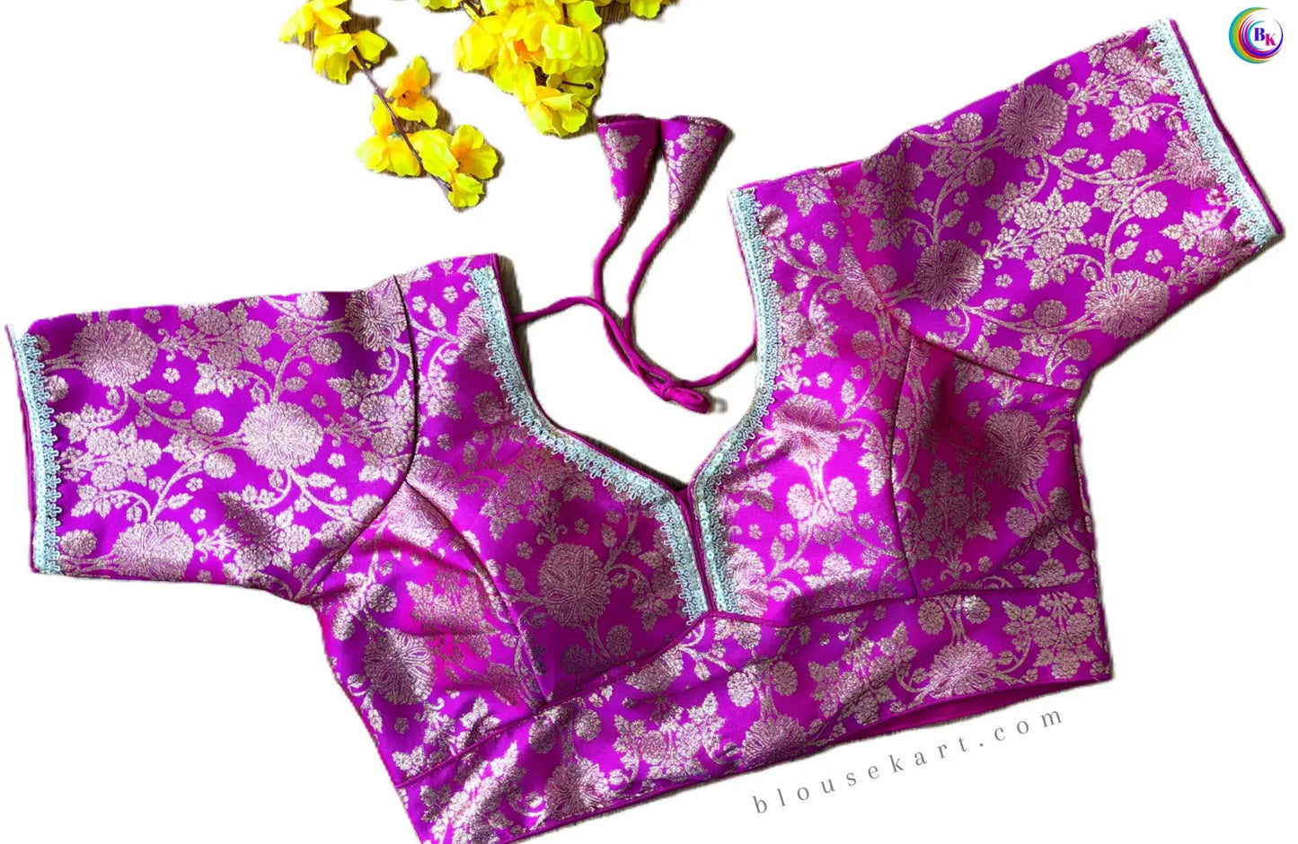 new pretty silk halter neck zari woven half sleeve women pink blouse for ocassion | 1685