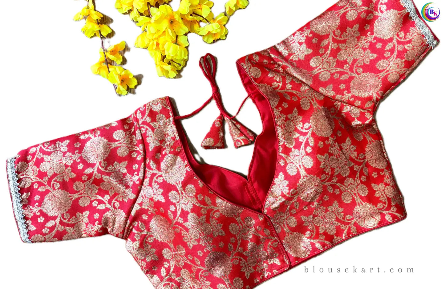 new pretty silk halter neck zari woven half sleeve women red blouse for ocassion | 1685