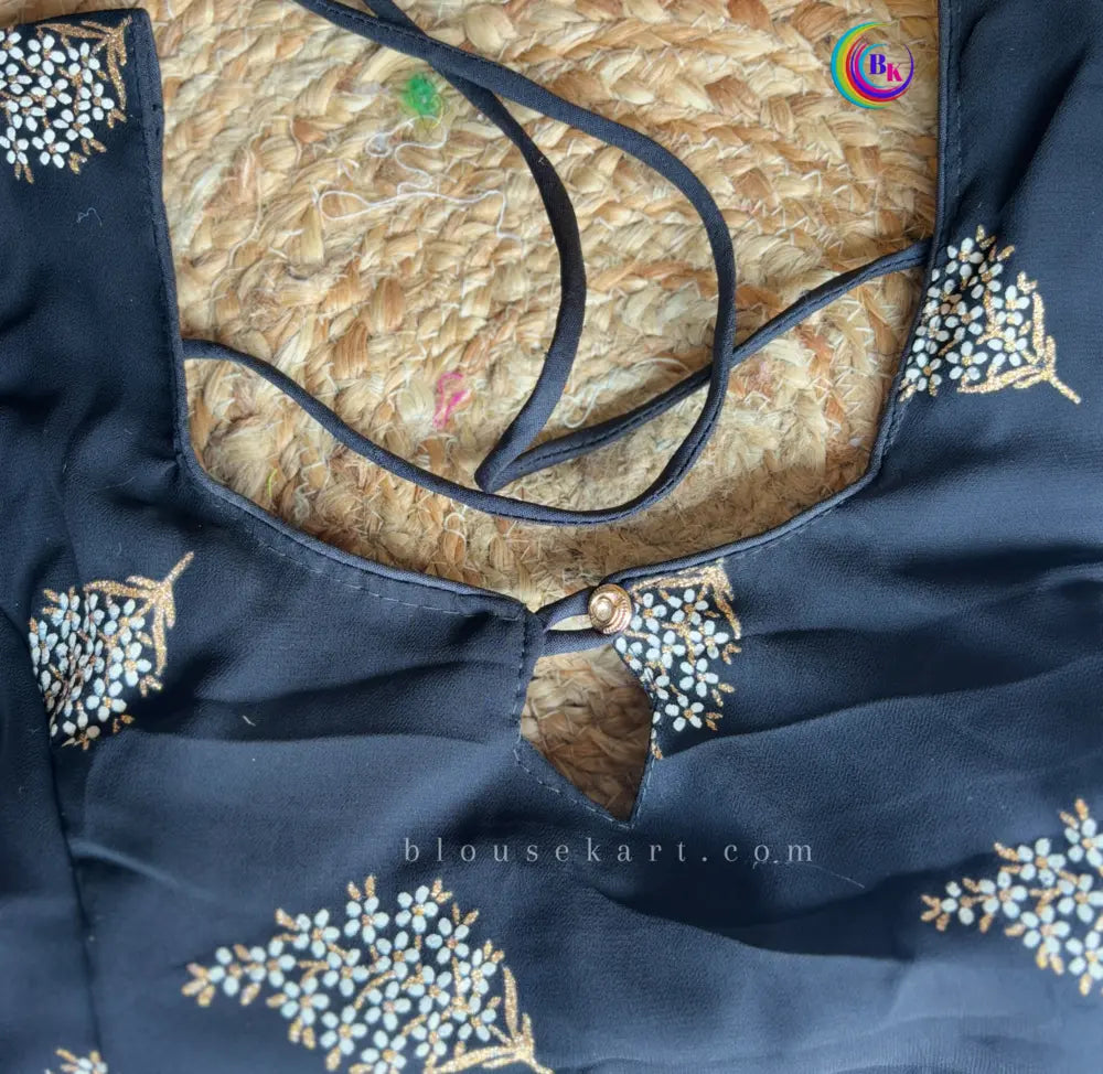 fresh georgette round neck sleeveless rabber printed women blouse for causal wear (black)