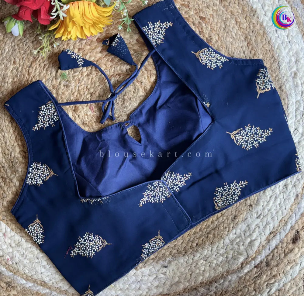 fresh georgette round neck sleeveless rabber printed women blouse for causal wear (navy blue)