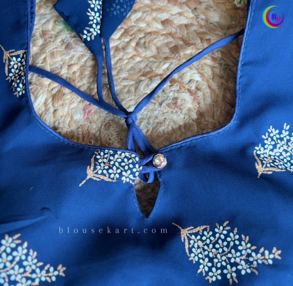 fresh georgette round neck sleeveless rabber printed women blouse for causal wear (navy blue)
