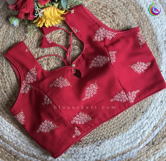 Fresh Georgette Round Neck Sleeveless Rabber Printed Women Blouse for Causal Wear (Red)