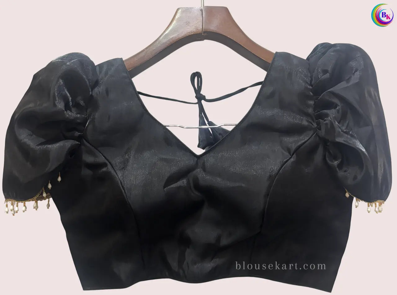 designer organza short puff sleeve square neck black blouse for festive | 1691