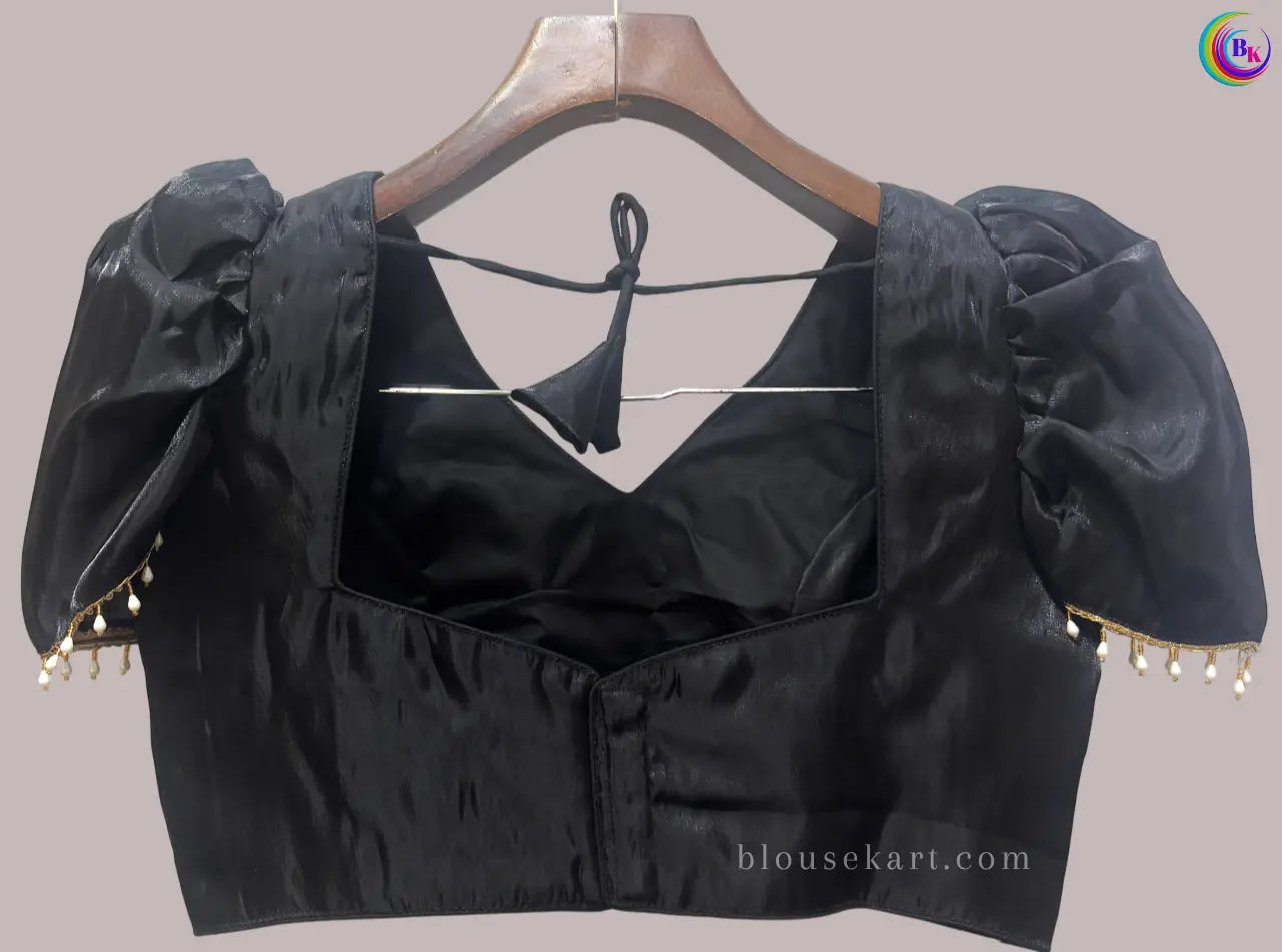 designer organza short puff sleeve square neck black blouse for festive | 1691