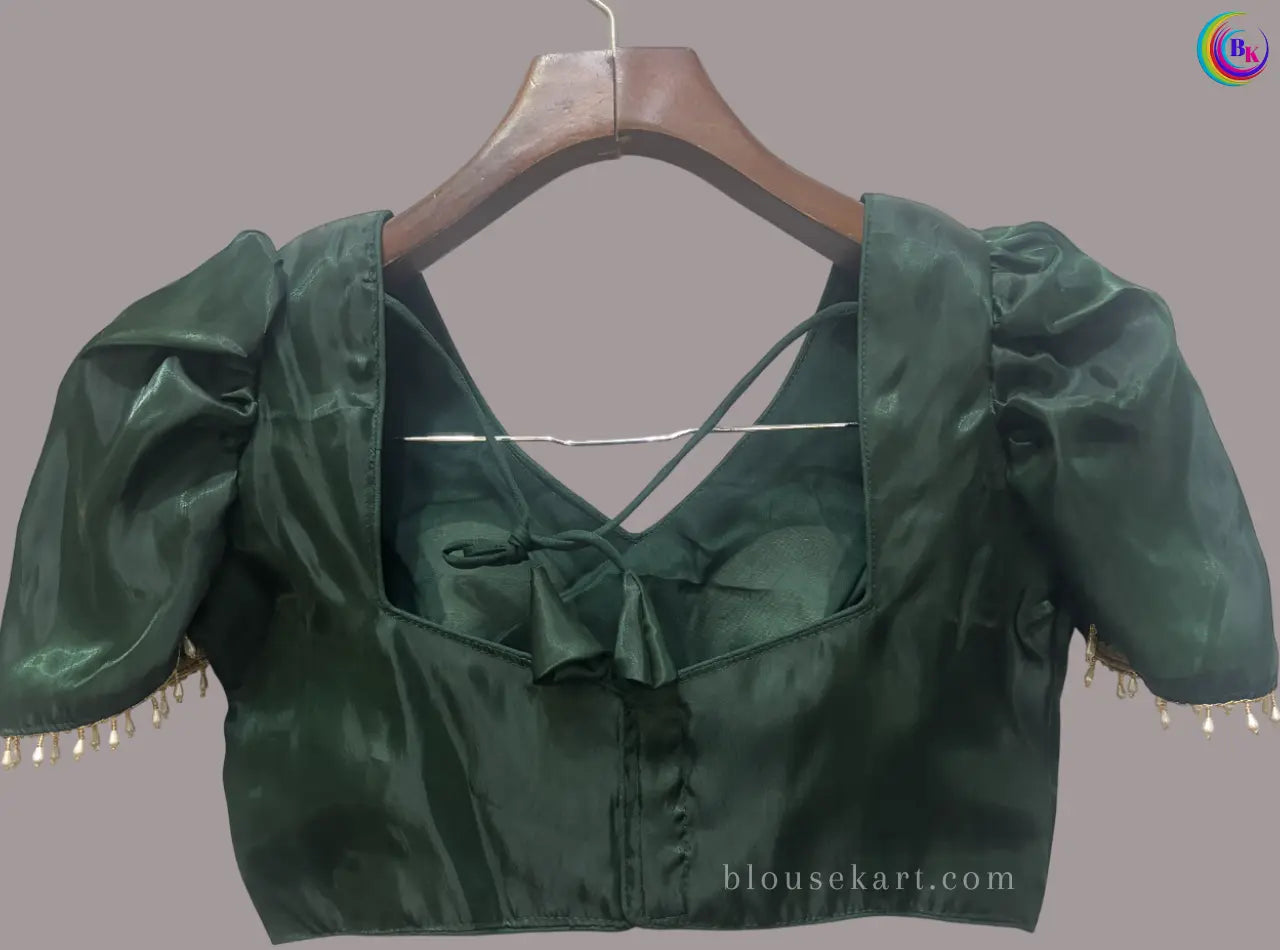 designer organza short puff sleeve square neck green blouse for festive | 1691