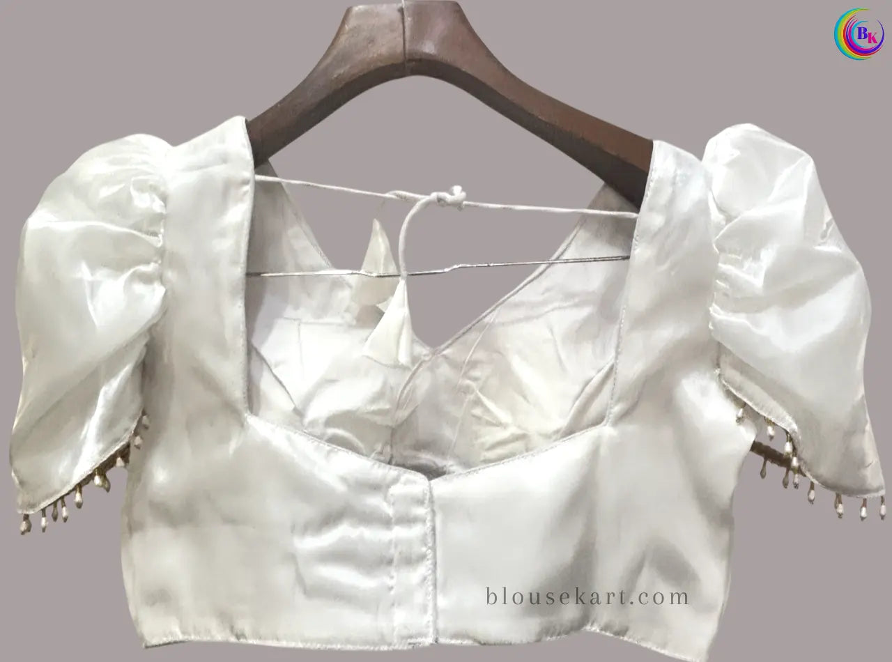 designer organza short puff sleeve square neck white blouse for festive | 1691