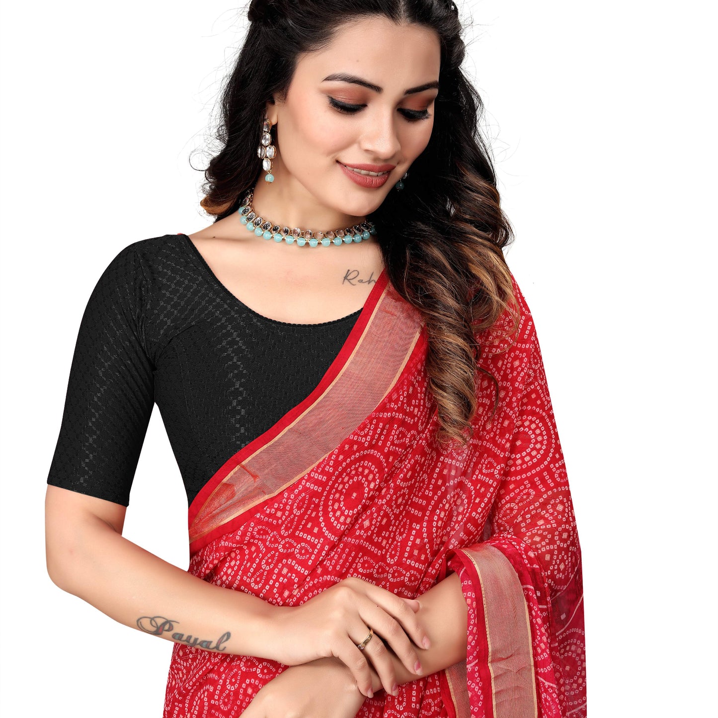 1551 new daily wear round neck printed checkered pull on short sleeve lycra blouse for women (black)