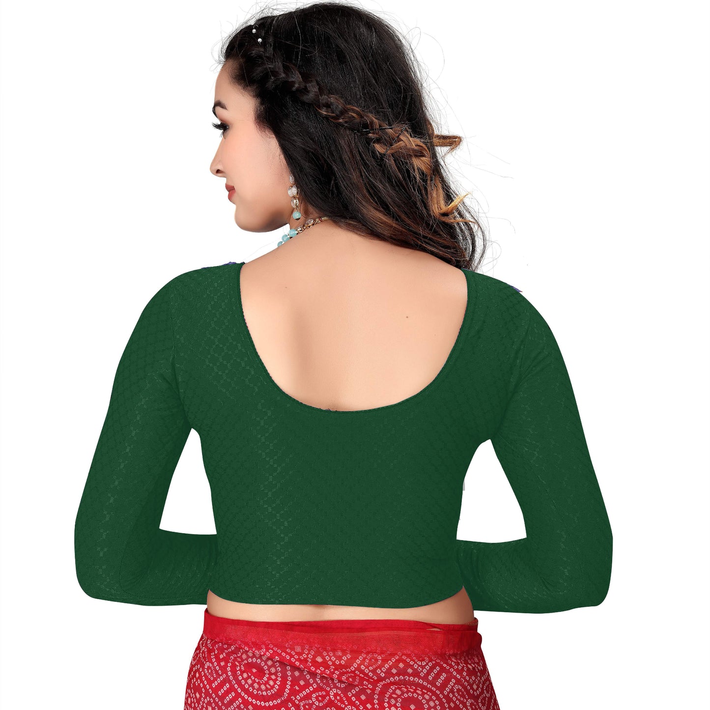 1552 new daily wear round neck printed checkered pull on full sleeve lycra blouse for women (green)