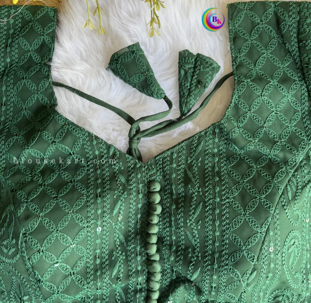 new chic georgette half sleeve embroidery sequins chikankari green blouse for ocassion | 3010