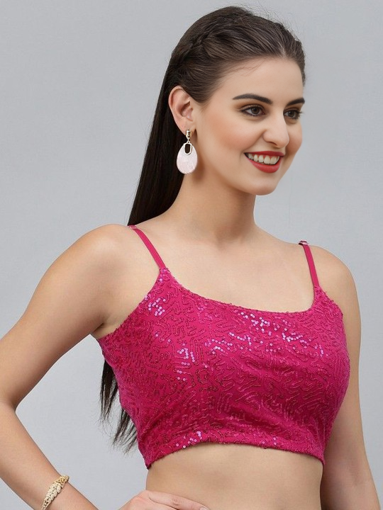 beautiful pink embroidered spaghetti net saree blouse zip closure | 801