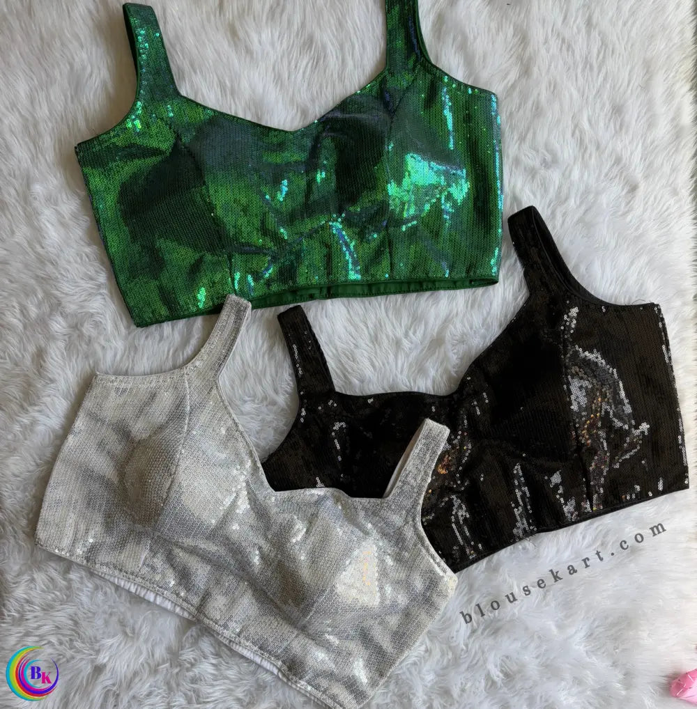 1670 fancy sequin halter neckline sleeveless back open blouse for party (black)