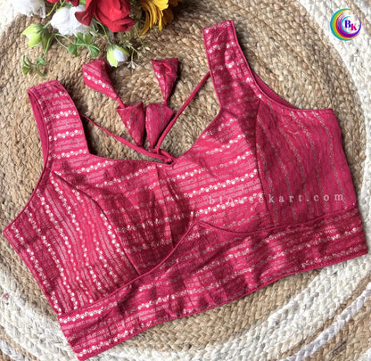 Stylish Dolla Silk Sweetheart Neck Sleeveless Embroidery Pink Blouse for Wedding Wear | 1686