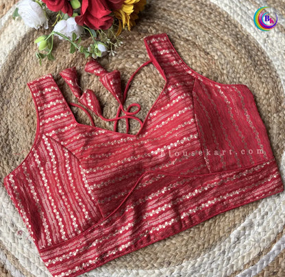 Stylish Dolla Silk Sweetheart Neck Sleeveless Embroidery Red Blouse for Wedding Wear | 1686