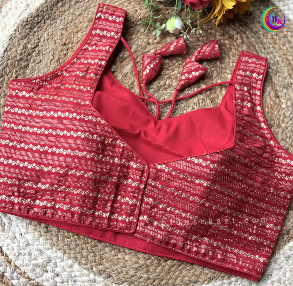 stylish dolla silk sweetheart neck sleeveless embroidery red blouse for wedding wear | 1686