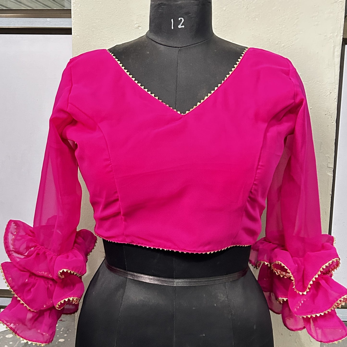 Blousekart Stunning Long Bell Sleeve Blouse with V-Neck and Lacework Perfect for Parties and Special Occasions