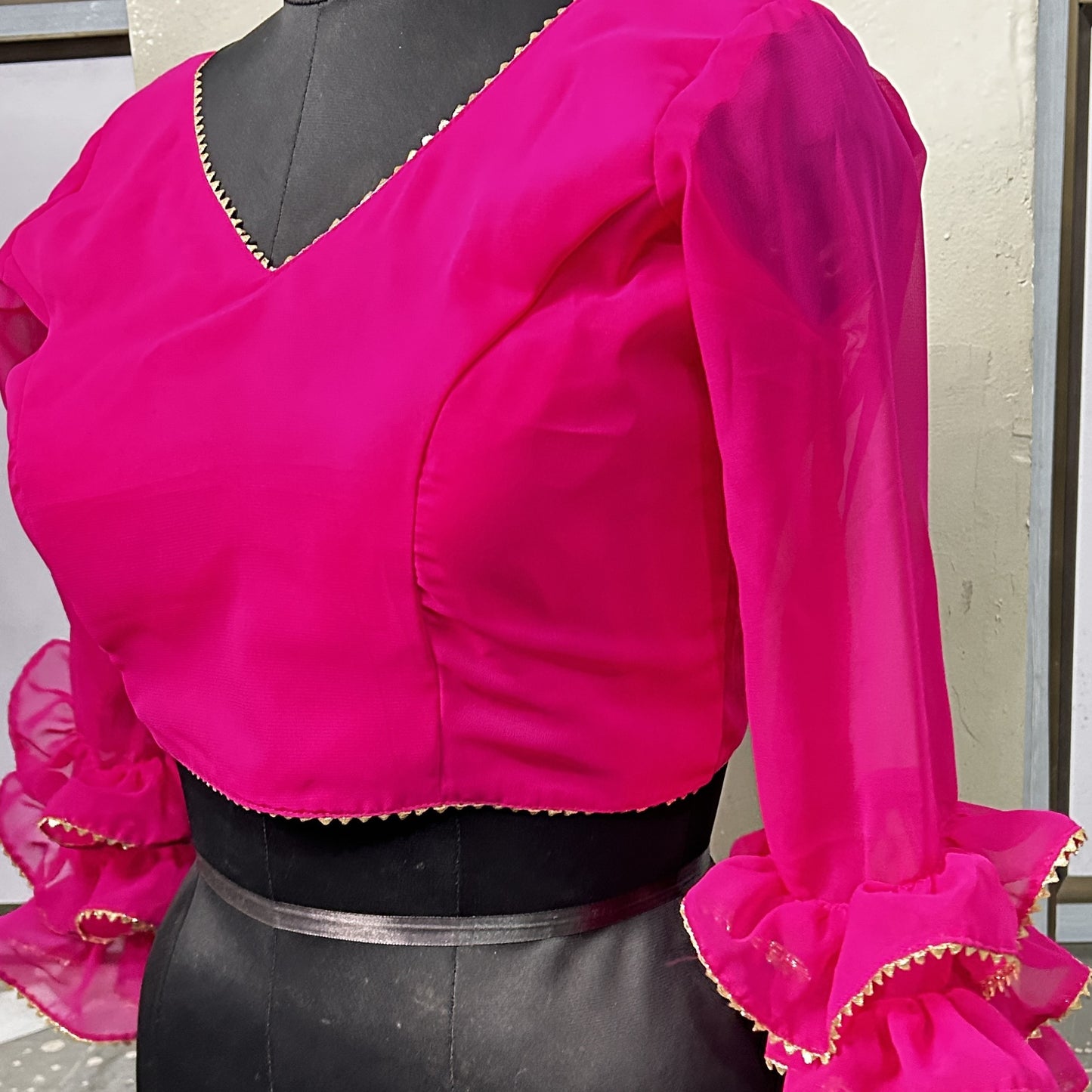 Blousekart Stunning Long Bell Sleeve Blouse with V-Neck and Lacework Perfect for Parties and Special Occasions