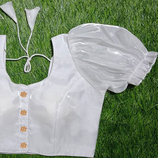 Jimichoo Organza Blouse with Eye-Catching Front Hook and Balloon Sleeves