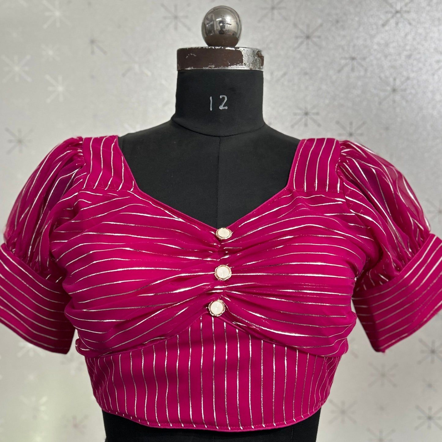 Blousekart Striped Georgette Blouse Readymade Blouse with V-Neck and Back Hook