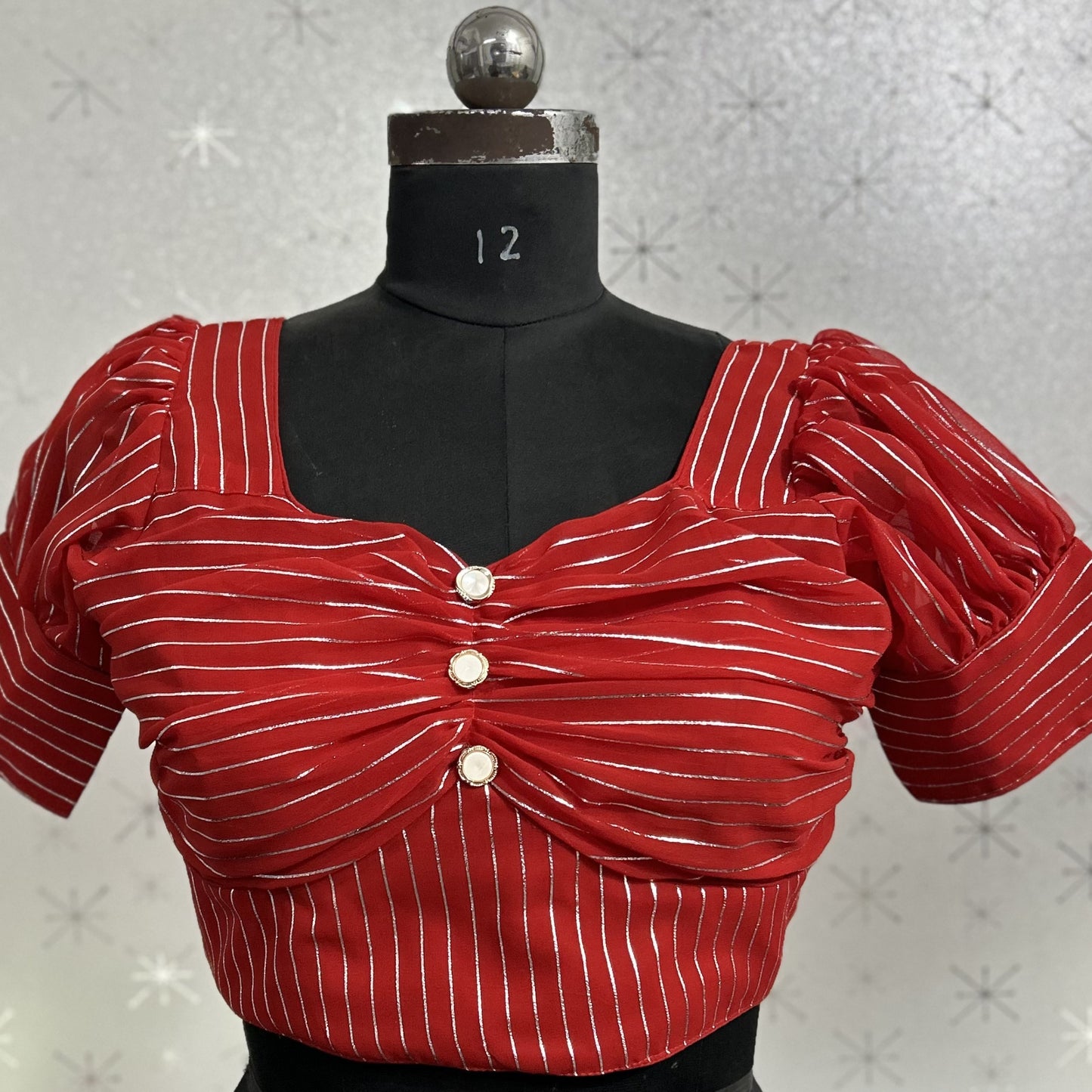 Blousekart Striped Georgette Blouse Readymade Blouse with V-Neck and Back Hook