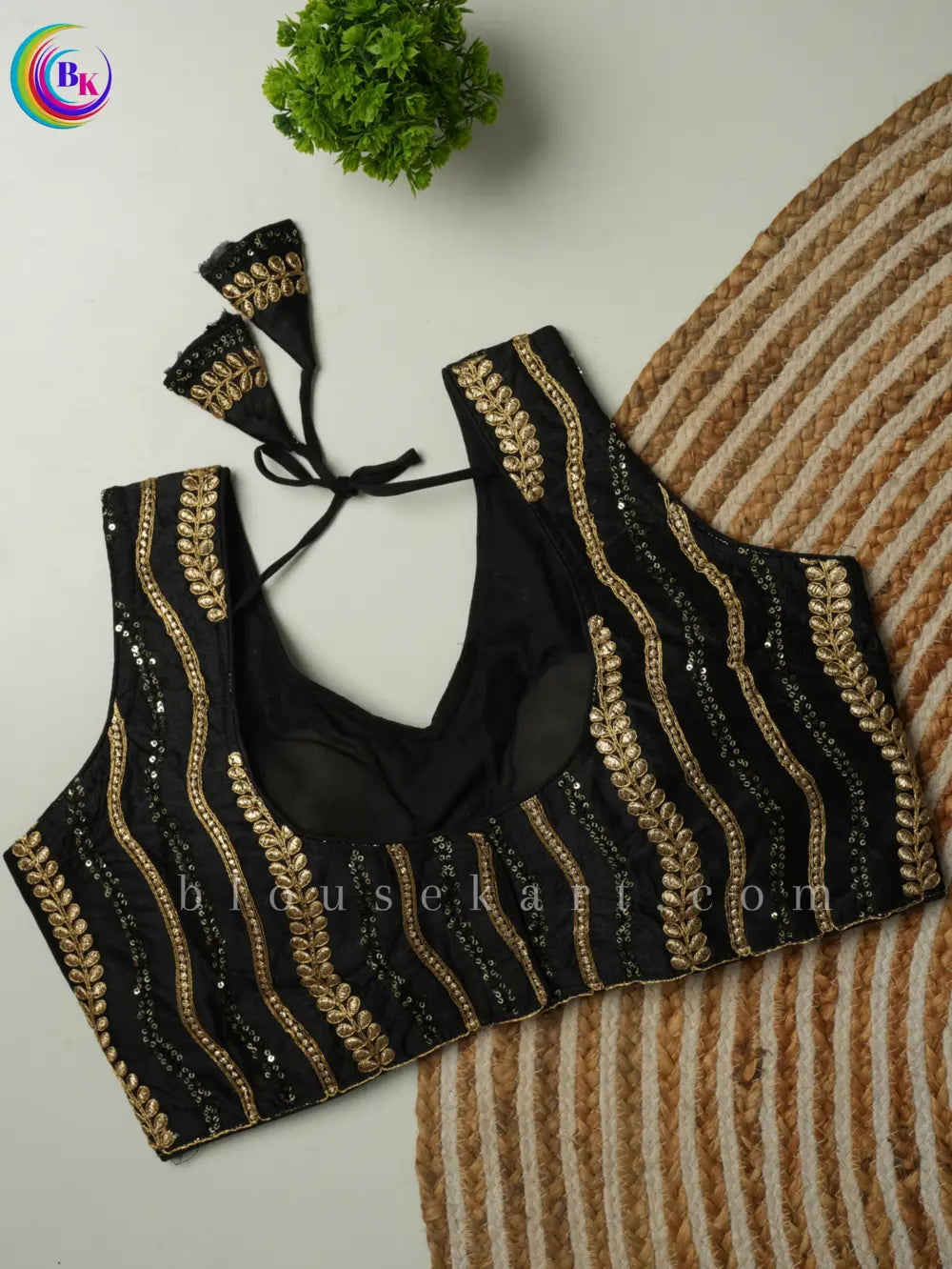 fancy sleeveless round neck embroidery silk saree black blouse | 1803