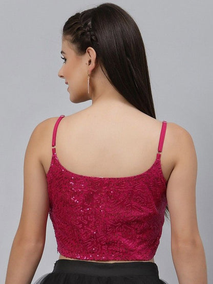 Beautiful Pink Embroidered Spaghetti Net Saree Blouse Zip Closure | 801