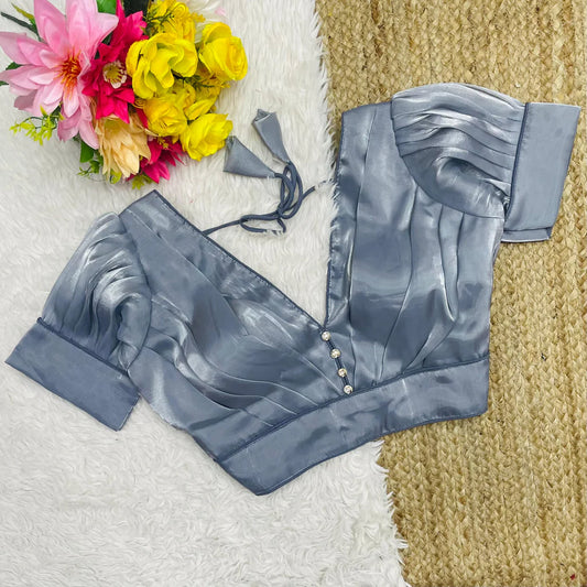 Grey Fashionable Puff Sleeve V Neck Jimmy Choo Blouse for Party | 808