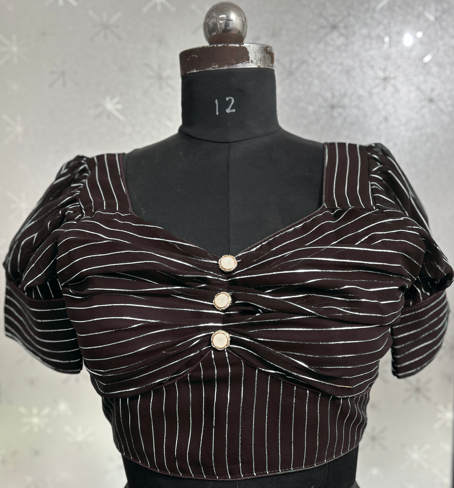 Blousekart Striped Georgette Blouse Readymade Blouse with V-Neck and Back Hook